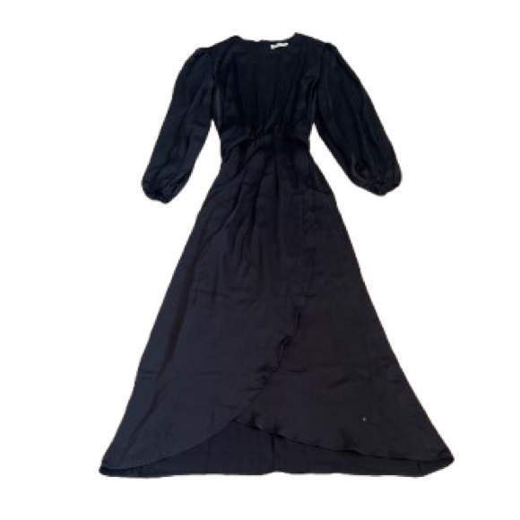 Dresses & Skirts - NWT Pinup Art Satin Round Neck Long Sleeve Waist Tie Wrap Maxi Dress - Size: L